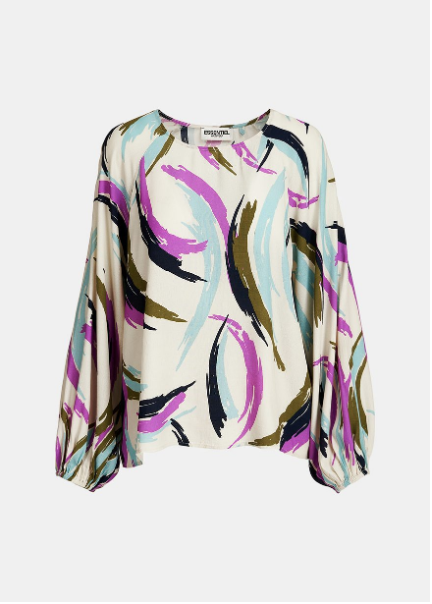 Essentiel Antwerp Off-white short-sleeved sweatshirt with multicolor sequin embroideries